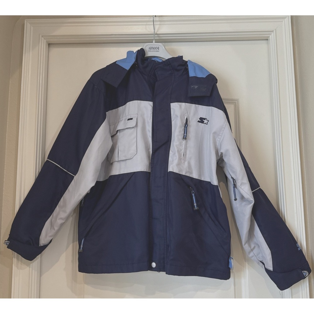 Vintage Starter Boys Blue Colorblock Hooded Full Zip Jacket‎ Size XL (16-18)